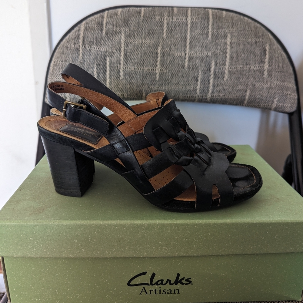 Clarks Artisan Strappy Black Sandal Heels